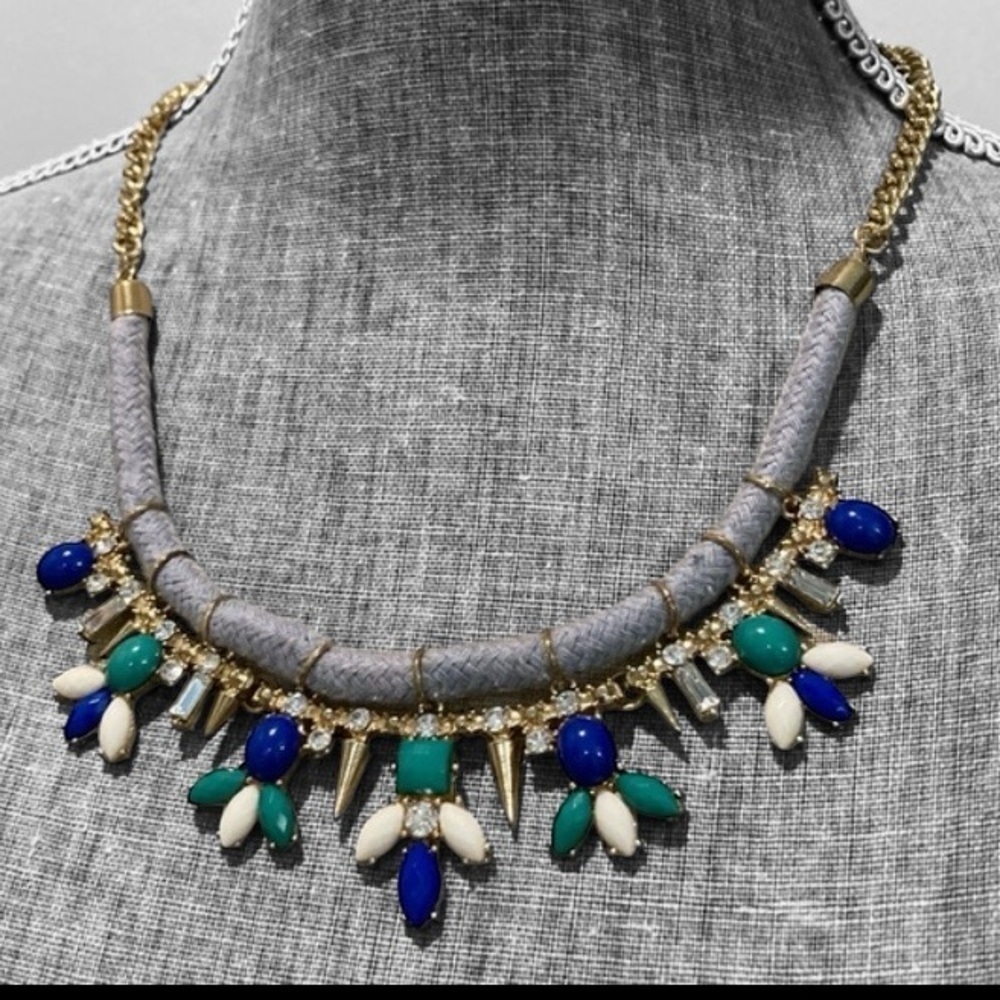 Rhinestone & Glass Cabachon Statement Necklace
